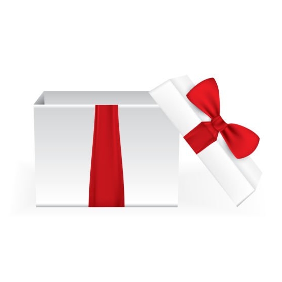 Boîte de cadeau carré ouverte avec ruban de satin et noeud